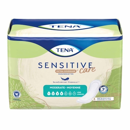 Tena Sensitive Care Extra Coverage Long Bladder Control Pad 12 Inch Length Moderate Absorbency Dry-Fast Core One Size Fits Most, 60PK 54375